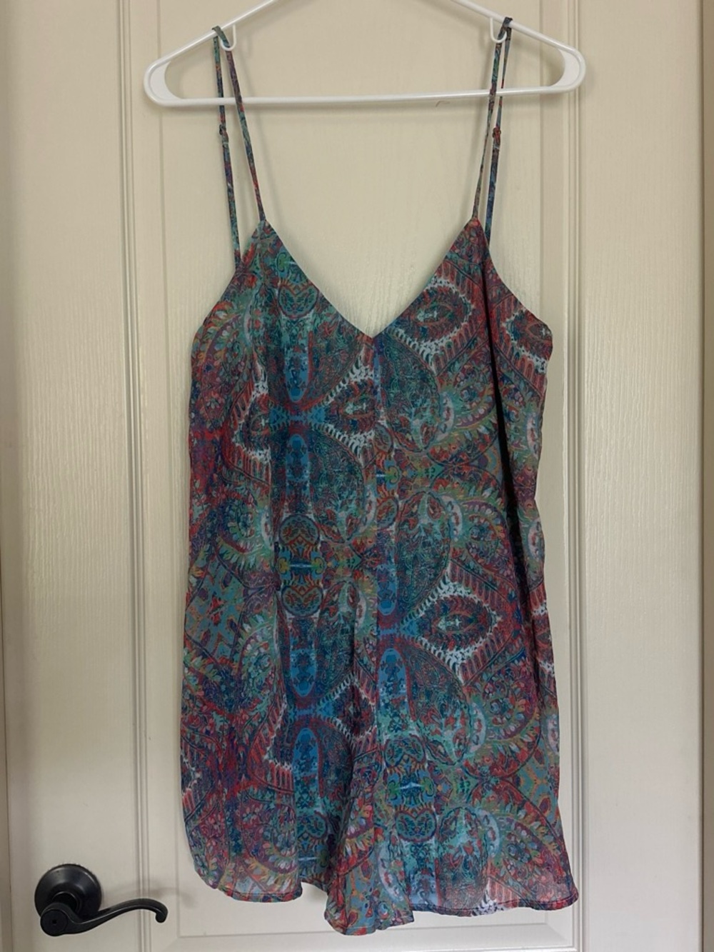 Show Me Your MuMu Teal Multi Printed Spaghetti-Strap Romper | rascal romper L